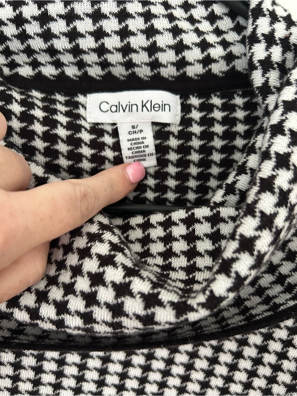 Calvin Klein Black & White Houndstooth Cowl Neck Sweater - Picture 3 of 3